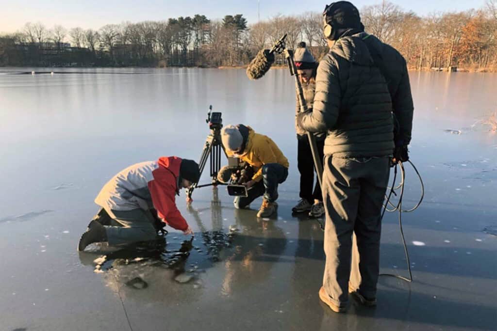 film crew on ice